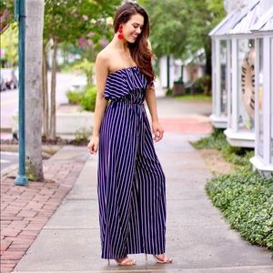 Viviana Kollmer Strapless Striped Jumpsuit